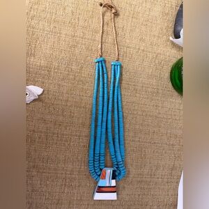 Native American Santo Domingo Pueblo turquoise heishi bead necklace